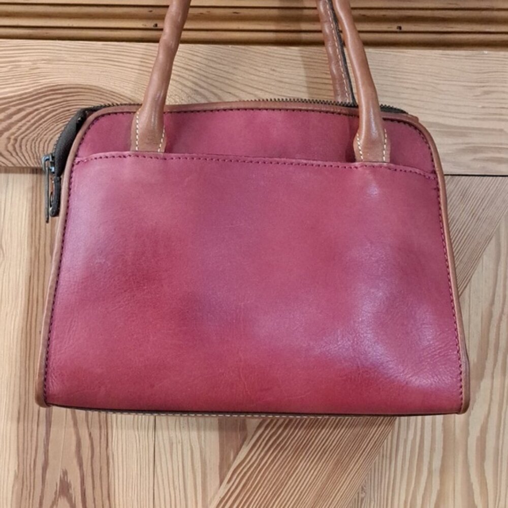 Hand Painted Floral Leather Bag Purse Vintage Zip Top Satchel - Picture 11 of 16